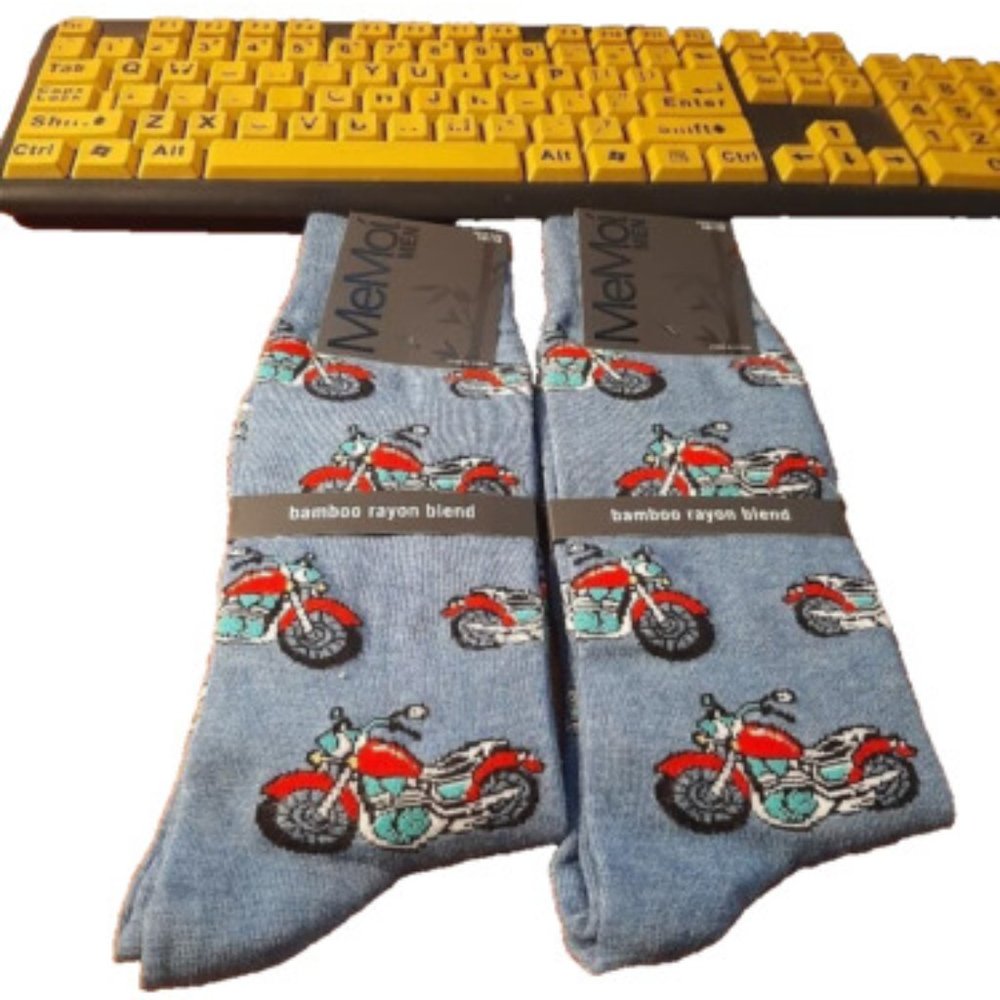 2 Pairs MeMoi Men Socks Bamboo Rayon Blend Motocycle Sz10-13/shoe Sz8-12 New Tag